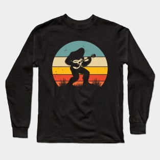 Bigfoot Sasquatch Playing Mandolin Vintage Music Lover Long Sleeve T-Shirt